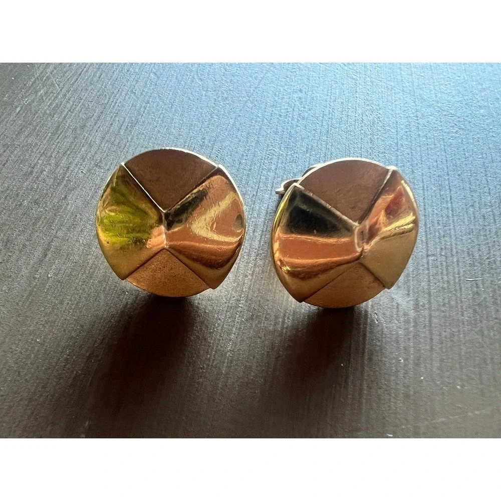 Givenchy Clip-On Earrings Gold 1979 Vintage Domed Faceted Studs Retro Glam Chic